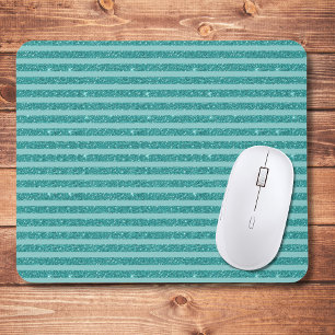 Teal Green Glitter Style Horizontal Stripes Mouse Mat