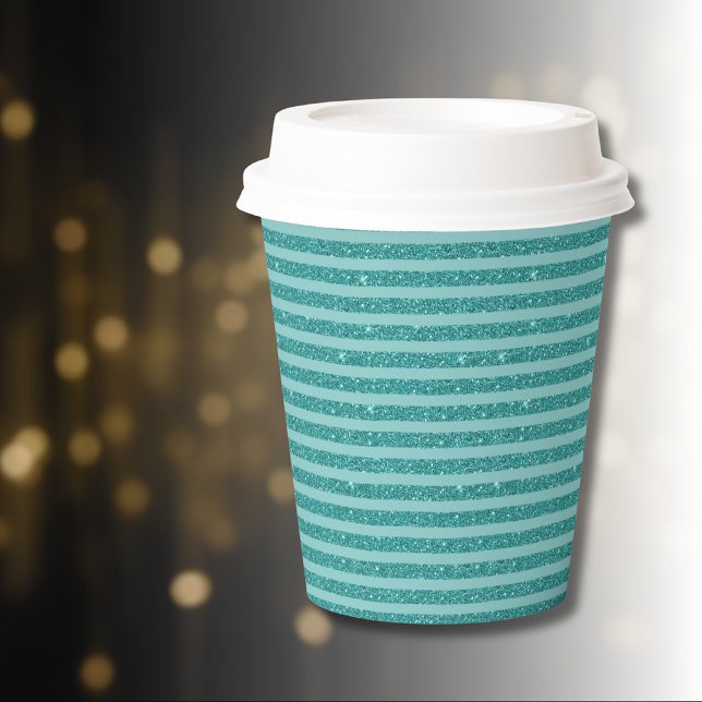 Teal Green Glitter Style Horizontal Stripes Paper Cups (Creator Uploaded)