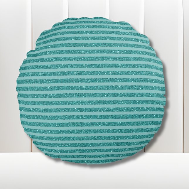 Teal Green Glitter Style Horizontal Stripes Round Cushion (Creator Uploaded)