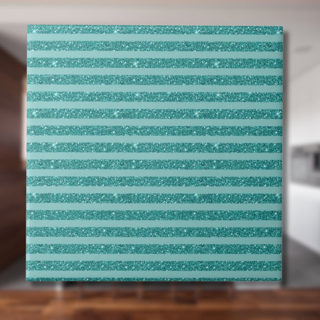 Teal Green Glitter Style Horizontal Stripes Tile (Creator Uploaded)