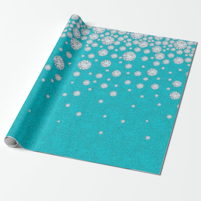 Teal green glitter with diamonds wrapping paper (Unrolled)