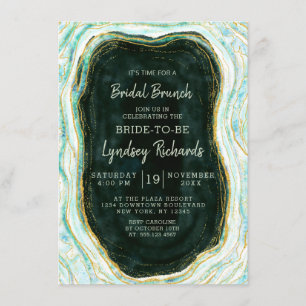 Teal Green & Gold Agate Geode Bridal Brunch Shower Invitation