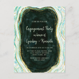 Teal Green & Gold Agate Marble Engagement Party Invitation