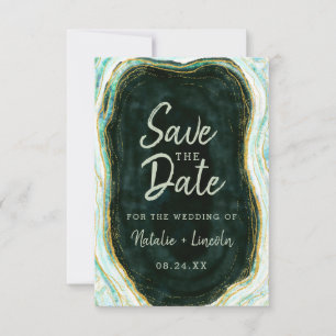 Teal Green & Gold Agate Marble Geode Modern Save The Date