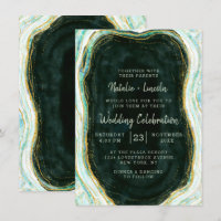 Teal Green & Gold Agate Marble Geode Rock Wedding