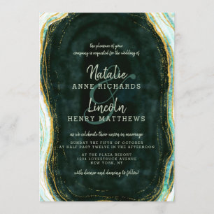Teal Green & Gold Agate Marble Geode Stone Wedding Invitation