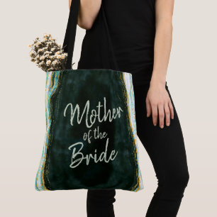 Teal Green & Gold Agate Marble Mother of the Bride Tote Bag