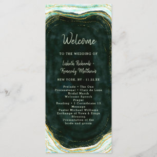 Teal Green & Gold Agate Marble Wedding Ceremony Programme