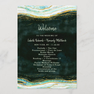 Teal Green & Gold Agate Marble Wedding Ceremony Programme