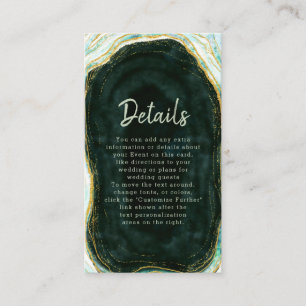 Teal Green & Gold Agate Marble Wedding Details Enclosure Card