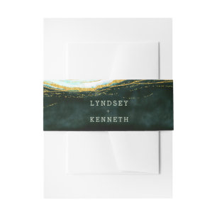 Teal Green & Gold Agate Marble Wedding Monogram Invitation Belly Band