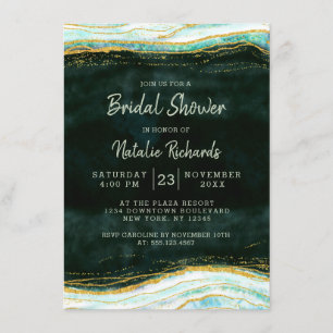 Teal Green & Gold Agate Rock Wedding Bridal Shower Invitation