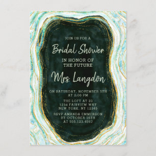 Teal Green & Gold Agate Rock Wedding Bridal Shower Invitation