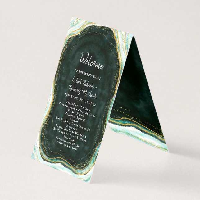 Teal Green & Gold Agate Wedding Ceremony Program (Front)