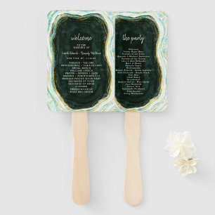 Teal Green & Gold Agate Wedding Ceremony Program Hand Fan