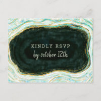 Teal Green & Gold Agate Wedding Meal Choice RSVP