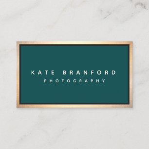 Teal Green Gold Border Modern Professional Business Card
