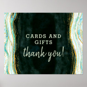 Teal Green & Gold Cards & Gifts Wedding Table Sign