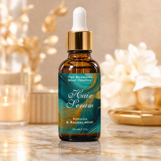 Teal Green & Gold Cosmetics Dropper Bottle Label