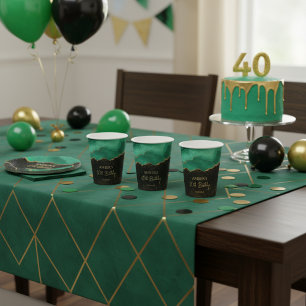 Teal Green Gold Glitter Abstract Watercolor Marble Paper Cups