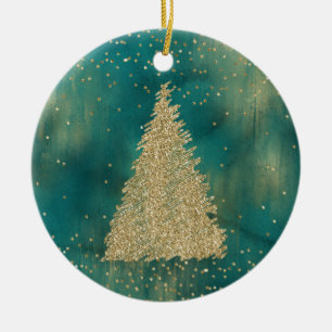 Teal Green Gold Glitter Shine Christmas Tree   Ceramic Tree Decoration