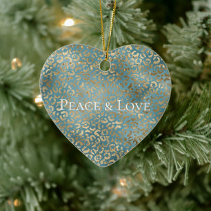 Teal Green Gold Leopard Print Ceramic Tree Decoration