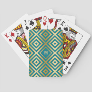 Teal-Green & Gold Modern Geometric Pattern Playing Cards