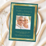 Teal green gold photo birthday invitation<br><div class="desc">An elegant,  modern,  simple birthday invitation.  A deep teal,  green background decorated with faux gold frames.  Personalise and add a photo name and details. Golden text.</div>