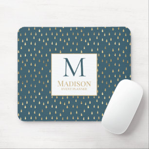 Teal Green Gold Raindrop Modern Trendy Monogram Mouse Mat