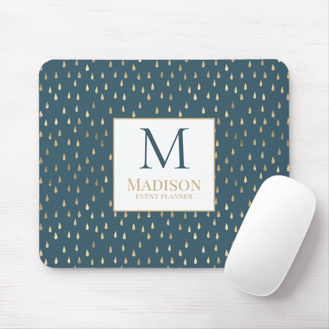 Teal Green Gold Raindrop Modern Trendy Monogram Mouse Mat (With Mouse)