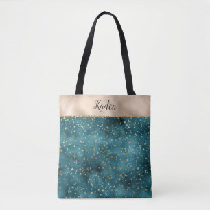 Teal Green Gold Stars  Tote Bag