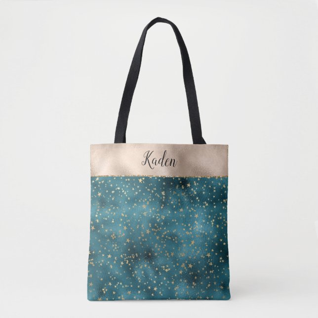 Teal Green Gold Stars  Tote Bag (Front)