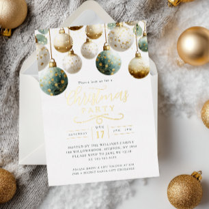 Teal Green Golden Baubles Christmas Party 