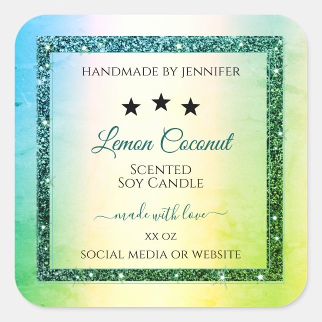 Teal Green Gradient Glitter Sparkle Product Labels (Front)