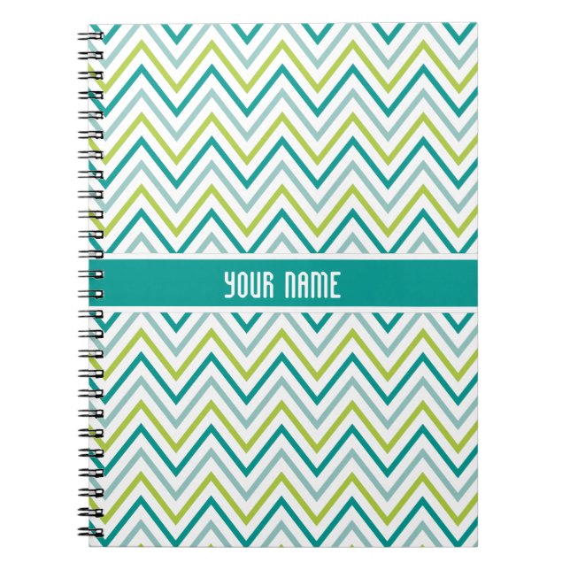Teal Green Grey Chevron Zigzag Monogram Notebook (Front)