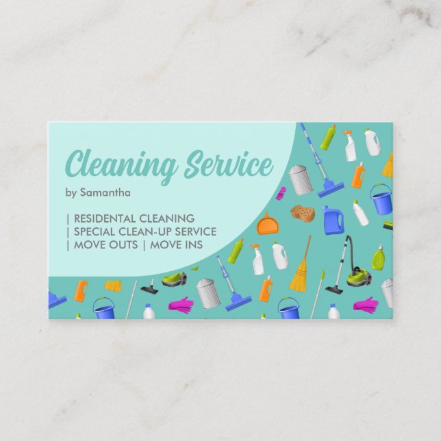 Teal Green House Cleaning Service Business Card (Front)