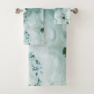 Teal Green Ink Marble Glam #1 #wall #decor #art Bath Towel Set