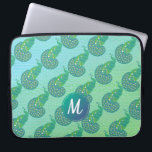 Teal Green iridescent Peacock Pattern Monogram Laptop Sleeve<br><div class="desc">Cute peacock pattern on green and aquamarine two tone coloured background with elegant monogram.</div>