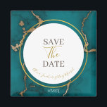 Teal Green Kintsugi Geode Wedding Save the Date Magnet<br><div class="desc">.: Gorgeous teal with gold Kintsugi-look detail. Hand script and all-caps font together look elegant on this geode-stone concept background. 
.: Coordinating Items are available
.: Customise to you liking!</div>