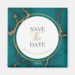Teal Green Kintsugi Geode Wedding Save the Date Magnet