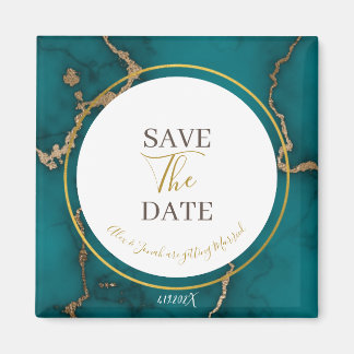 Teal Green Kintsugi Geode Wedding Save the Date Magnet