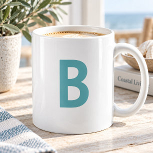 Teal Green Large Initial Letter Modern Monogram Coffee Mug