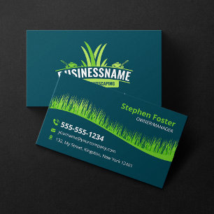Teal & Green Lawn Care Landscaping Mowing Lawncare Business Card