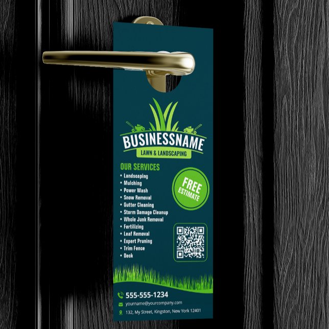 Teal & Green Lawn Care Landscaping Mowing Lawncare Door Hanger (Creator Uploaded)