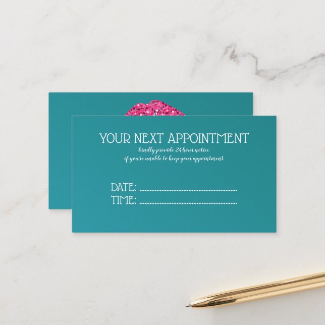 Teal Green Lips Beauty Salon Appointment Card (Front/Back In Situ)