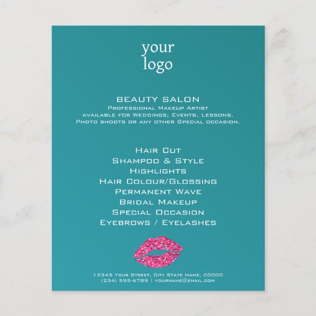Teal Green Lips Beauty Salon Flyer (Front)