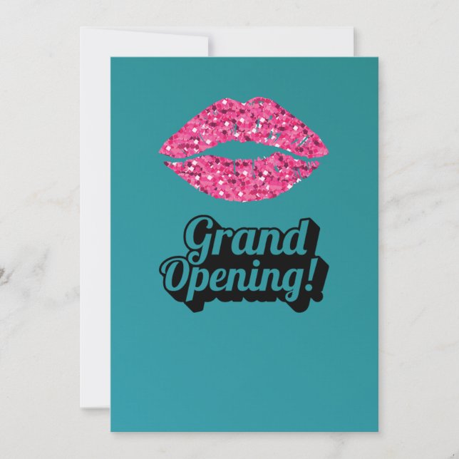 Teal Green Lips Beauty Salon Grand Opening  Invitation (Front)