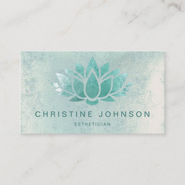 teal green lotus logo business card (Front)