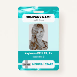 Teal Green Marble Photo Barcode Logo Medical Staff ID Badge