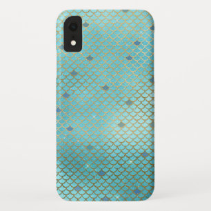 Teal Green Mermaid Scales Pattern iPhone XR Case